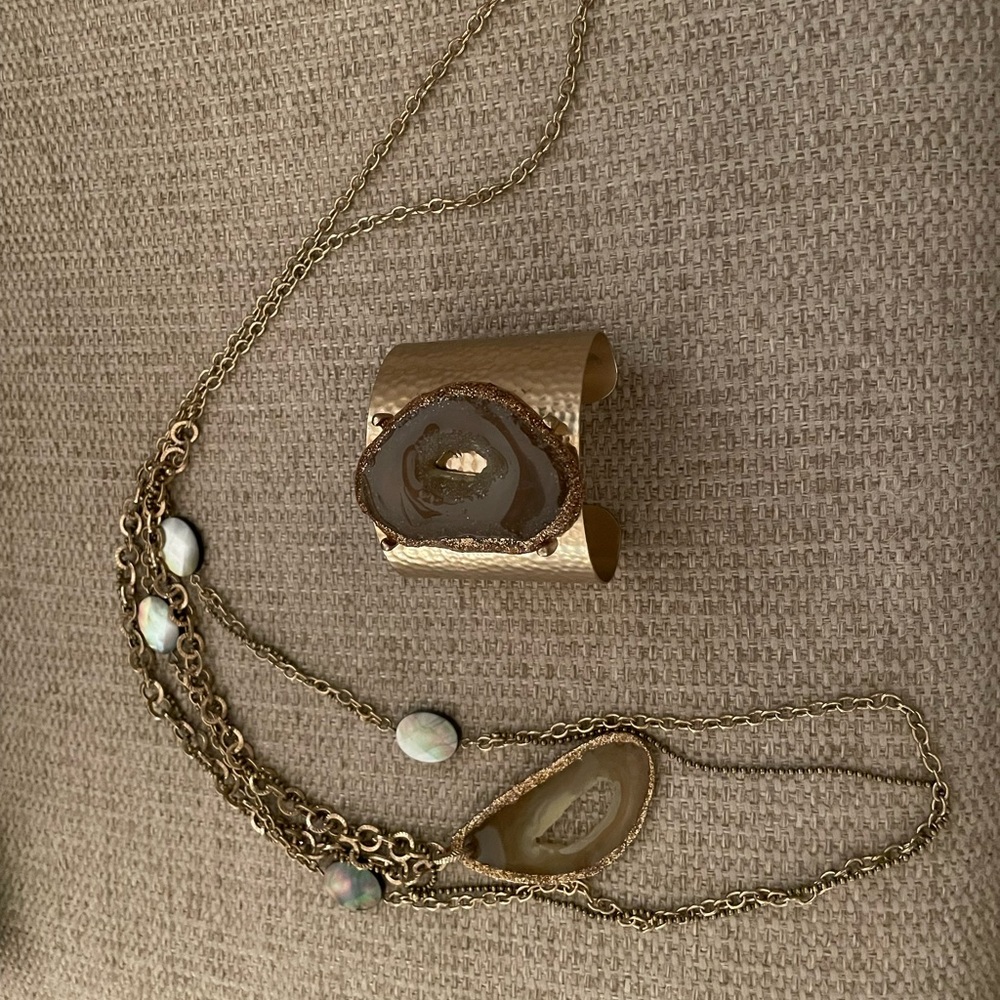 Statement cuff bracelet and long tiered matching necklace by Chico’s NWOT
